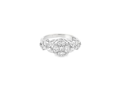 18K White Gold Ring with Princess-Cut, Marquise, and Natural Round Diamonds